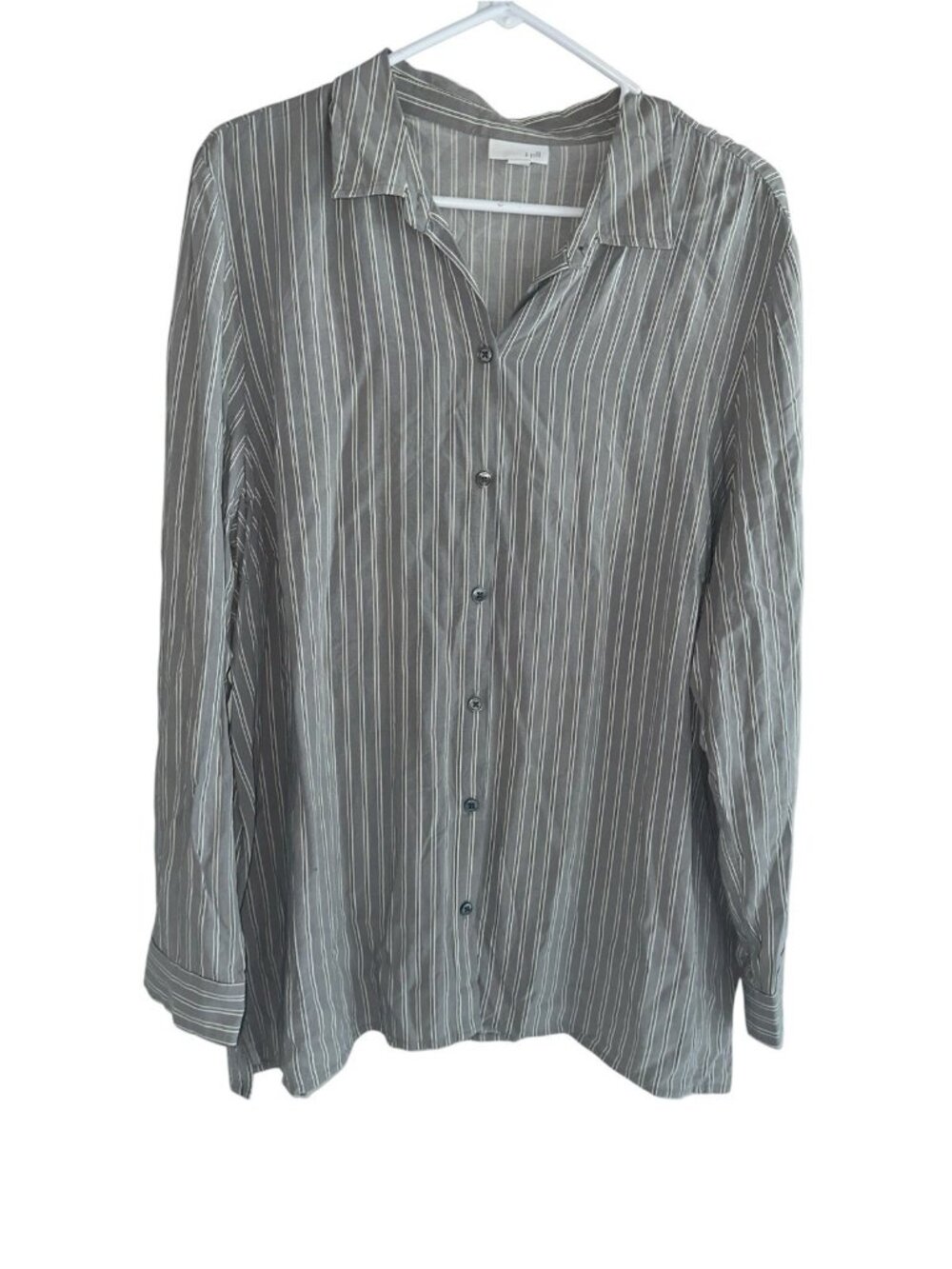 J. Jill Womens Viscose Rayon Long Sleeve Button Up Shirt Sz XL Gray Stripe